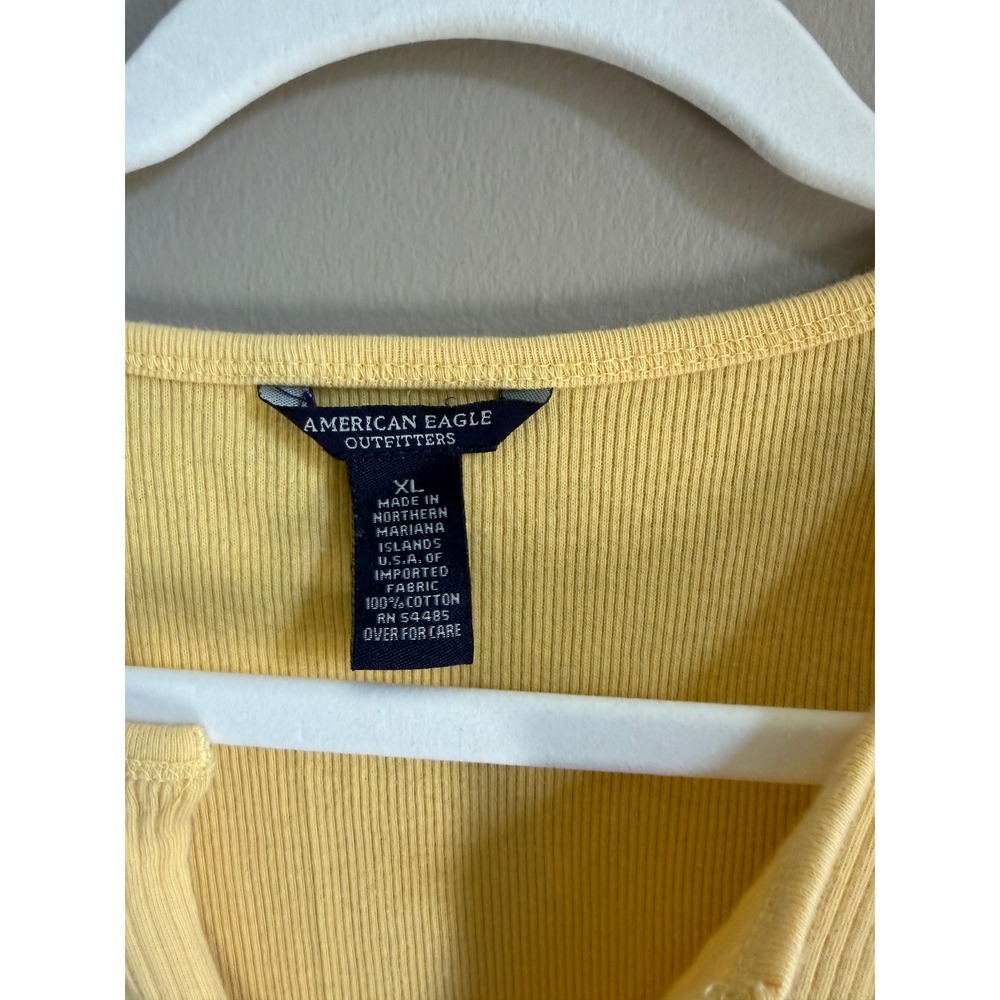 American Eagle Outfitters Yellow Ribbed Knit Shirt Size XL Y2K - Picture 3 of 4